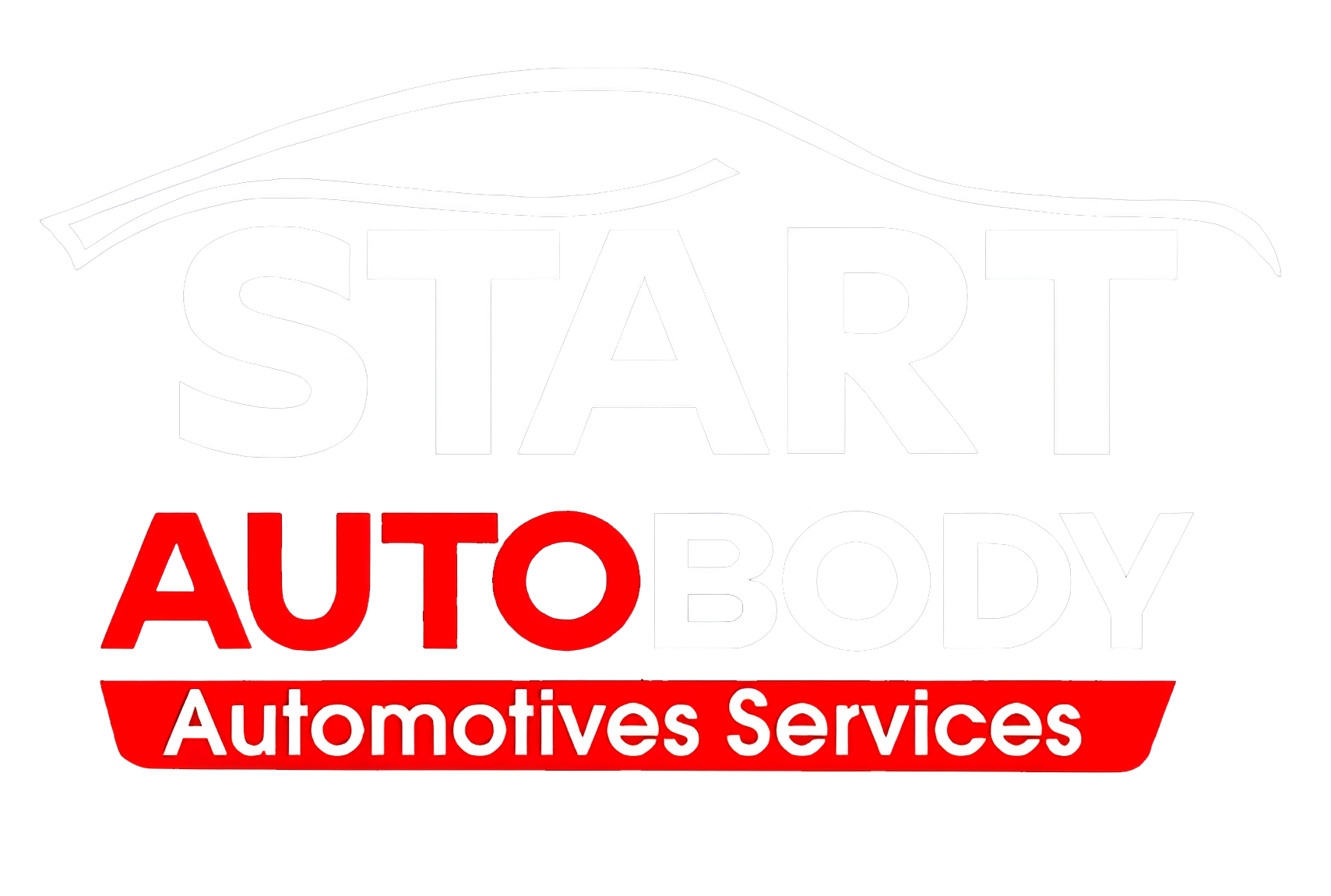 Logo for "Start Auto Body Automotives Services" featuring bold red and white text, with a stylized car outline above—perfect for an auto repair or Santa Clara body shop that stands out.